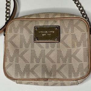 Michael Kors Leather Mini Crossbody Bag Logo Hardware Zipper Strap